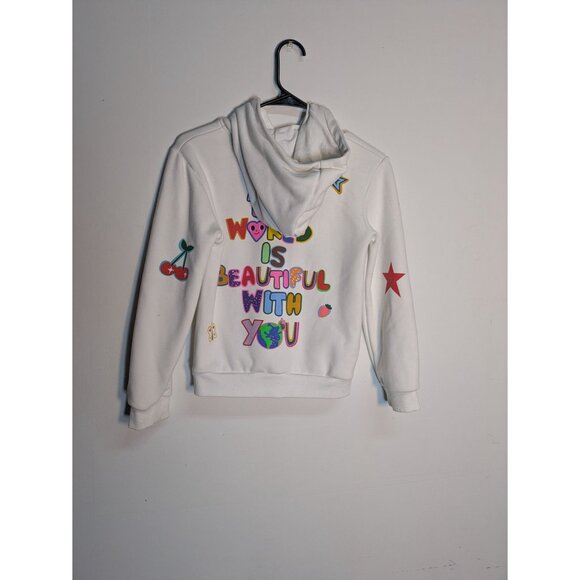 Lola & The Boys Colorful Hoodie White The World Is Beautiful Print, Size 10 - Picture 5 of 9